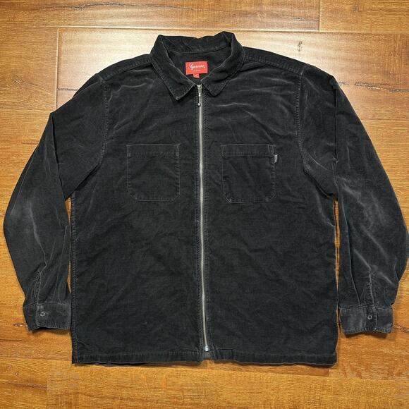 Supreme Velour Jacket Mens XL Black Velvet Full Zip Retro VTG City Streetwear
